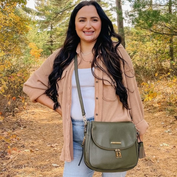Poppy & Peonies Handbags - Poppy & Peonies Limited Edition Army Green Vegan Leather Downtown Crossbody Bag